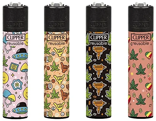 Clipper Feuerzeug 4er Set: (Leaf Pattern) von sunmondo