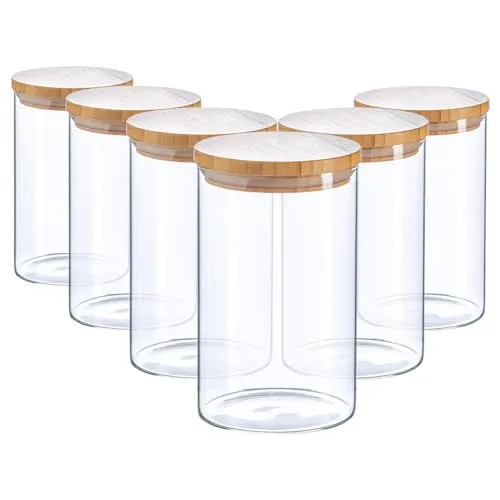 Argon Tableware Scandi -Glas -Lagergläser Mit Holzdeckel - 1L - Pack Von 6