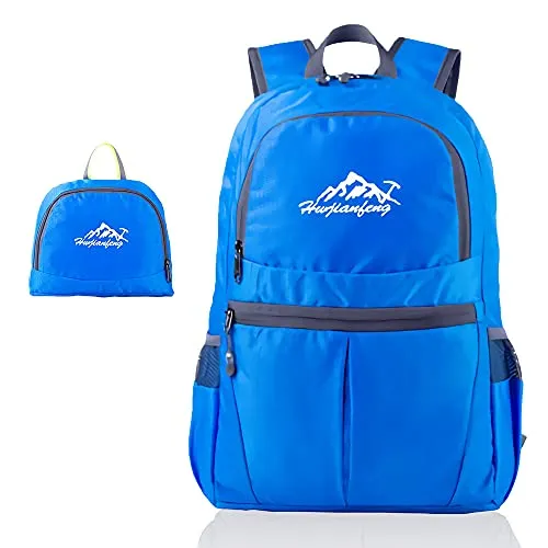 INTIRILIFE Faltbarer Rucksack Ultraleicht in Azurblau - 20 x 21 cm / 30.8 x 21.8 x 42 cm - Unisex Wanderrucksack Wasserdicht - 36L - Outdoor Daypack für Camping, Wandern, Reisen, Klettern, UVM.