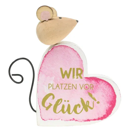 Dekoherz Hochzeit Holzfigur Maus mit Botschaft Wir platzen vor Glück, 4 Stück