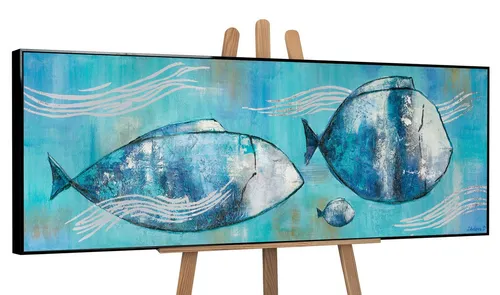 YS-Art Gemälde Reisende Fische, Tiere, Fische auf Leinwand Bild Handgemalt im Meer Familie