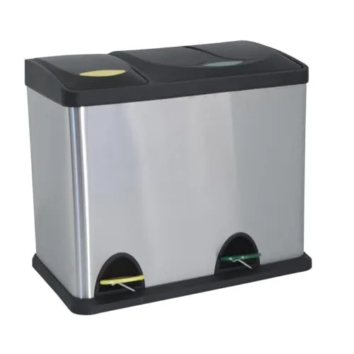 MSV Mülleimer Mülltrennsystem 26 L - Edelstahl Treteimer mit Inneneimer - Haushaltszubehör - Praktisches Mülltrennsystem mit 2 herausnehmbaren Inneneimern für einfache Müllsortierung und langlebigem Edelstahl-Gehäuse. Ideal für Küche und Büro, pflegeleicht und hygienisch.