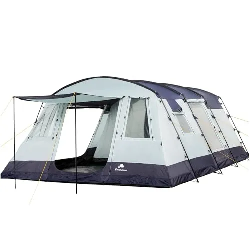 CampFeuer Zelt XtraL für 6 Personen | Dunkelblau/Grau - Tunnelzelt für 6 Personen mit 5000 mm Wassersäule und fest vernähtem Boden, ideal für Familienurlaube und Outdoor-Abenteuer.