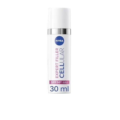 NIVEA Cellular Expert Filler – Tagesflüssiges UV-Serum – Sonnenschutz LSF 50+ – mit Hyaluronsäure und Lycocalcon A – schützt und spendet Feuchtigkeit, Anti-Aging, Grundierung, alle Hauttypen – 30 ml