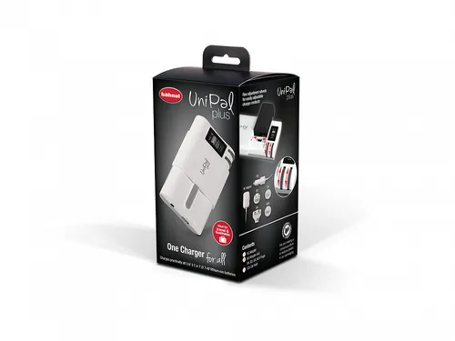 Hähnel UniPal Plus - Universal Li-Ionen Ladegerät - Akkuladegeräte für Kameras, vielseitig einsetzbar und kompatibel mit zahlreichen Kamera-Akkus für flexibles Laden.