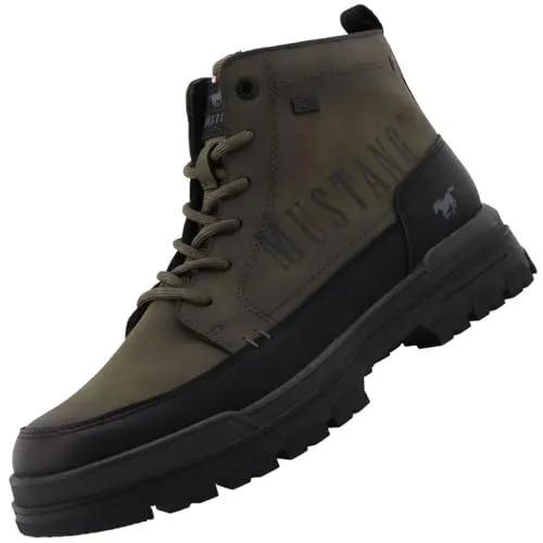 Mustang Herren Tex-Stiefel Grün - Wanderschuhe mit wasserabweisendem Kunstleder und wärmendem Fleecefutter, ideal für Outdoor-Aktivitäten in der kalten Jahreszeit.