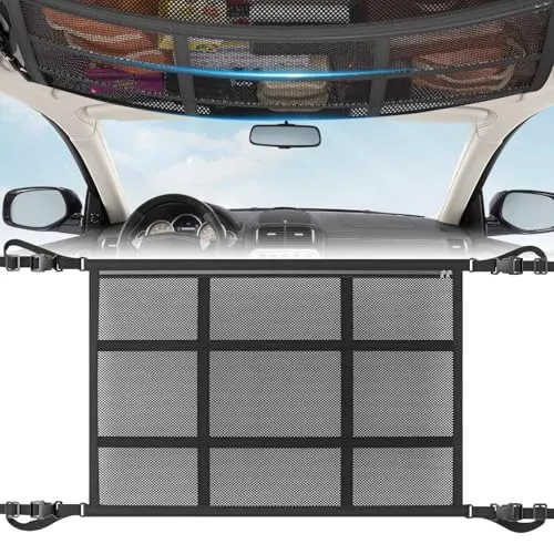 Gepäcknetz Autodach,Doppelschicht Gepäcknetz Auto Netz Dachhimmel mit Reißverschlüsse,Netz Auto Aufbewahrung DeckeGrosse Kapazität,Dach Autonetz Organizer Netz für SUV,Van,LKW 80x55cm