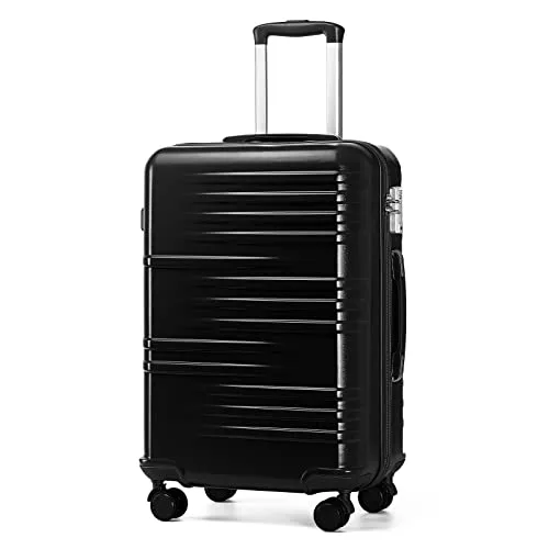 British Traveller Handgepäck Koffer Mittelgroß Reisekoffer Mittelgroß Hartschalenkoffer 64 * 43 * 26.5cm mit TSA-Schloss Koffer Trolleys ABS+PC Schwarz