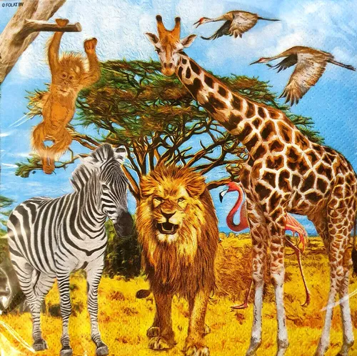 Servietten Safari Motto Party 20 Stk Lunch 33x33 cm Neu