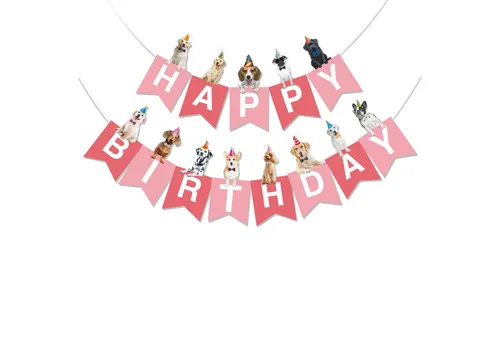 BRUBAKER Wimpelkette Happy Birthday Geburtstagsgirlande mit Hunden - Geburtstag Tier Banner, Geburtstagsdeko Girlande für Geburtstagsfeier - Party Dekoration