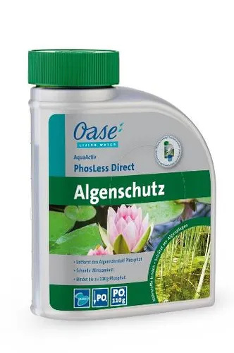 OASE 43148 AquaActiv PhosLess Direct Algenschutz 500 ml - effektiver Phosphatbinder für klares Teichwasser, schnell wirksam gegen Algenwachstum