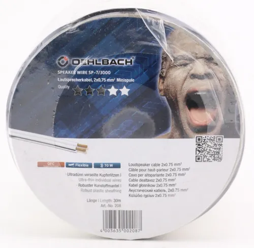 Oehlbach SP 7/3000 Lautsprecherkabel 2x0,75 mm² Mini Spule 30m Boxen Kabel 174