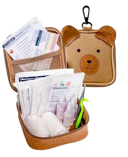 littleplan® littlebag® BEAR Erste-Hilfe-Tasche - Erste-Hilfe-Tasche für Kinder, ausgestattet mit 34 Teilen für Notfälle und einem informativen Booklet für sichere Handhabung.