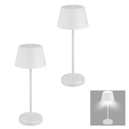 REV 2x LED Akku Tischlampe – Tischleuchten für Schlaf- & Wohnzimmer, Garten - 38cm, IP44, Touch, Dimmbar – Nachttischlampe kabellos, weiß