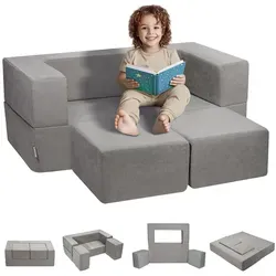VEVOR Spielsofa Modulsofa - Modulares Kindersofa Bausteine-Set Grau - Zubehör für Möbel, Premium Spielsofa mit geometrischen Komponenten und doppelter Zertifizierung für Sicherheit, ideal für kreatives Spielen.