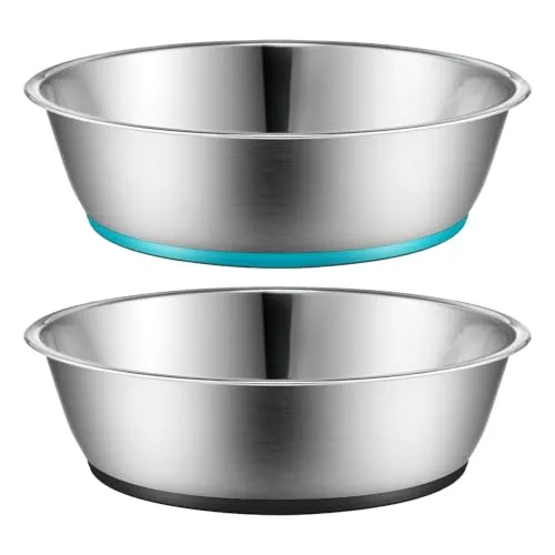 PEGGY11 Edelstahl Futternapf für Katzen & kleine Hunde, 430 ml, 2er Set | Flache, breite Form für einfachen Zugang zu Futter und Wasser, rutschhemmender Silikonboden, spülmaschinengeeignet.