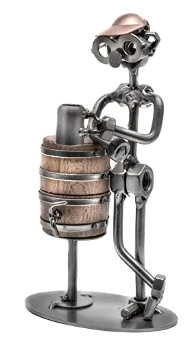 STEEMO Schraubenmännchen Brauer Brauerei Bier Geschenk Metall-Deko Figur, Stahl, grau 10x7x18 cm