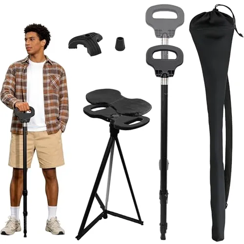 ALEVMOOM Gehstock mit Sitz – Tragbarer Klappstock für Senioren (87-99 cm, max. 150 kg)
