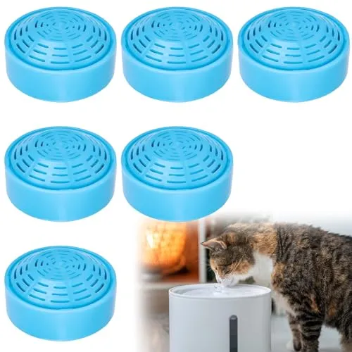 Filter Katzenbrunnen, 6 Stück Katzenbrunnen Filter, Trinkbrunnenfilter mit 2 Liter Edelstahl Runde Haustierbrunnen, Katzenbrunnen Zubehör für Automatische Haustier Brunnen Katze Wasser Brunn