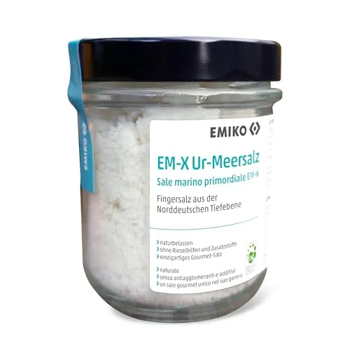 EMIKO Ur-Meersalz Fingersalz, 200 Glas mildes, hoch mineralienreiches Salz aus unberührtem Urmeer mit EM-X Gold versetzt