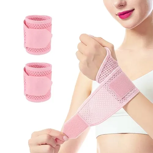 daqoupzi 2 Stück Handbandage Handgelenk, Rosa Bandage Handgelenk mit Aufbewahrungstasche, Atmungsaktive Handgelenkbandage mit Daumenschlaufe, Geeignet für Sehnenscheidenentzündung, Sport und Arbeit