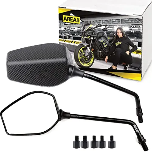 Area1 Motorradspiegel Set - E-geprüft, inkl. 5 Adapter für KTM, Honda & mehr - Motorradspiegel Set (Rechts+Links) mit M10 Rechtsgewinde, ideal für die StVZO und kompatibel mit vielen Marken. Hohe Qualität und einfache Montage!