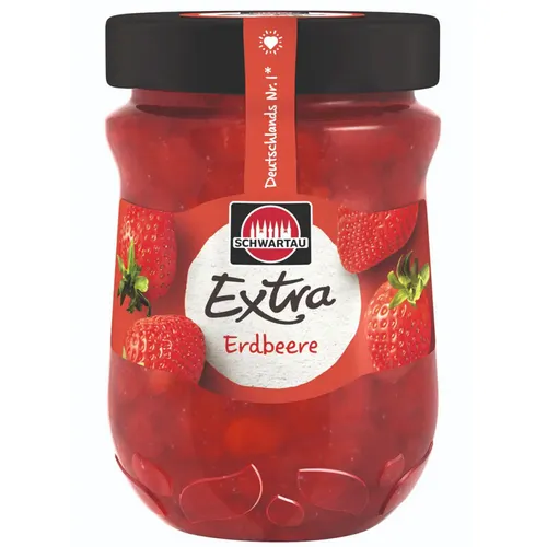 Schwartau Extra Erdbeere Frühstück Fruchtaufstrich vegan 340g - Brotaufstrich mit intensiven Erdbeergeschmack, vegan und perfekt für ein gesundes Frühstück oder als süßer Snack.
