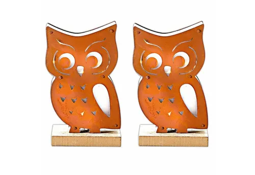 HAC24 LED Dekofigur LED Motivleuchte Eule 18 cm Holz Beleuchtung Metall Dekoleuchte, Warmweiß, Batteriebetrieb