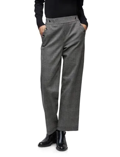 Street One Damen 3716825 Karierte Straight Leg Hose, Schwarz, 34W / 30L