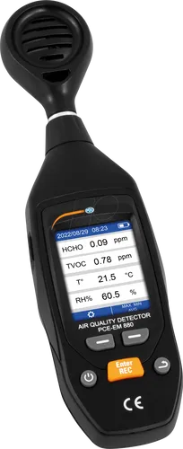 PCE EM 880 - Feinstaubmessgerät - Temperatur- und Feuchtemessgerät mit Datenspeicher, mobil einsetzbar, ideal zur Überprüfung der Luftqualität in verschiedenen Räumen.