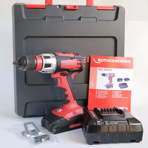 Rothenberger RO DD60 18V Akku-Bohrschrauber - Akkuschrauber Set mit 2 Ah Lithium-Ionen Akku, bürstenlosem Motor und 60 Nm max. Drehmoment, ideal für präzise Bohrarbeiten.