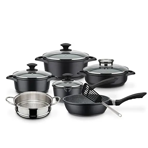GSW Topf-Set Gourmet Granit - 11-teiliges Aluminiumguss-Set, langlebige Antihaftbeschichtung und induktionsgeeignet für vielfältige Kochmöglichkeiten