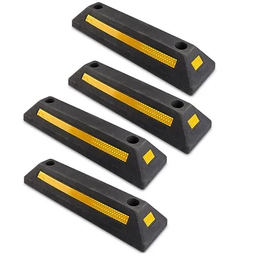 Parkplatzbegrenzung Gummi - 53,5 x 13 x 8,9 cm Radstopper für Parkplätze und Garage - Abstandhalter - Parkhilfe Parkschwelle Einparkhilfe - Garagenstopper mit Reflektoren 4 x