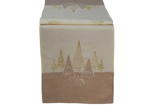 matches21 HOME & HOBBY Tischdecke 40x140 cm Tischläufer beige edler Tannenbäume Stick für Weihnachten (1-tlg), Ideal für Advent und Weihnachtsdeko