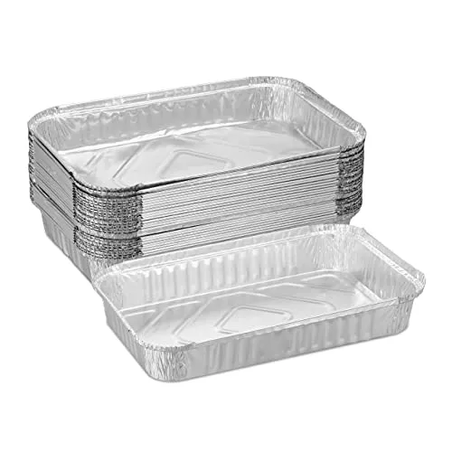 Relaxdays Aluschalen Grill, 25er Set, B x T: 31 x 21 cm, eckige Grillschalen, Tropfschalen indirektes Grillen, Silber