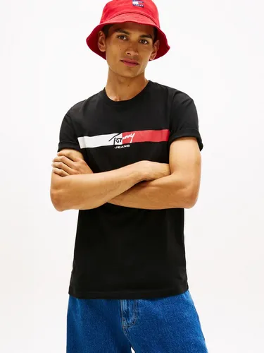 Tommy Jeans T-Shirt TJM REGULAR FIT SIGNATURE STRIPE schwarz L (50) - Klassisches T-Shirt aus 100% Baumwolle im Regular Fit. Ideal für den Alltag, bietet angenehmen Tragekomfort und zeitlosen Stil.