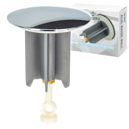 tecuro universeller Waschtischstopfen für Zugstangen Ab- und Überlaufgarnituren mit Lochdurchmesser über 36,5 mm, Platte Ø 64 mm, hochglanzverchromt