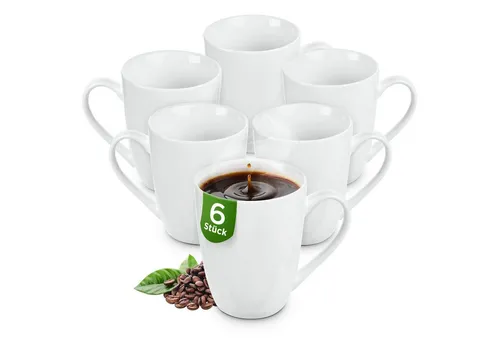 KONZEPT Becher Kaffeebecher aus Porzellan 300 ml 6-tlg. Set Teetassen in Weiß, Tassen Zum Bemalen. Henkelbecher in gefällig bauchiger Form