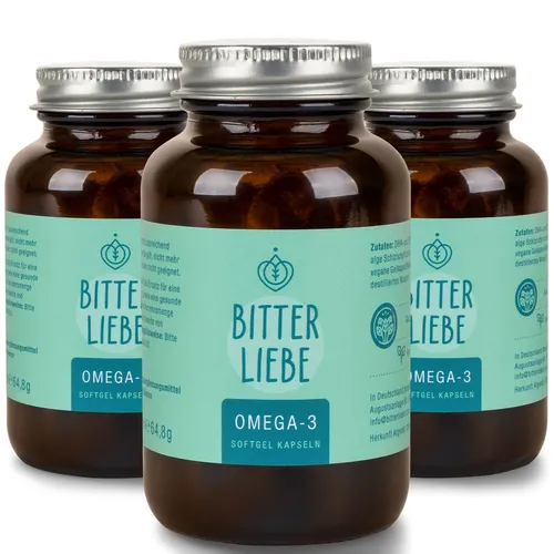 BitterLiebe - Vegane Omega-3 Kapseln aus Algenöl, hochdosiert - Vegane Omega-3 Kapseln mit hochwertigem Algenöl – die ideale pflanzliche Quelle für essentielle Fettsäuren zur täglichen Unterstützung von Körper und Geist.