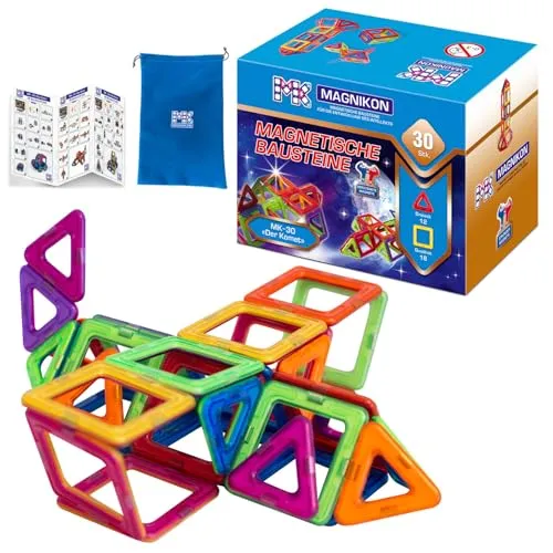 MAGNIKON Magnetische Bausteine MK-30 Der Komet, 30-Teilig - Magnetspielbausteine für kreatives Bauen, verstärkte Magnete für stabilen Halt, ideal ab 3 Jahren.