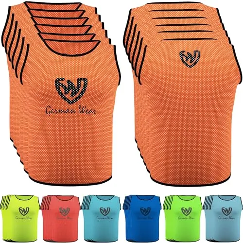 German Wear Training Leibchen (6er-Set) - 6X Fußball Trainingsleibchen - Multifarbige Trainingswesten | Fussball Leibchen Kinder & Leibchen Erwachsene | Orange - M