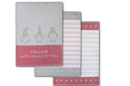 3er Set Dyckhoff Geschirrtuch WICHTEL 50x70cm Baumwolle Handtuch Weihnachten