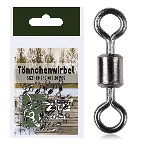 Zite Fishing Tönnchenwirbel Set 20 STK - Angelwirbel als Schnurverbinder mit hoher Tragkraft – Verbindungswirbel Hauptschnur & Vorfach (8# 19 kg)