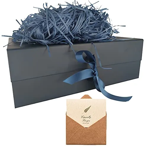 Blau Geschenkbox 33x26x11cm, Geschenkkarton mit Magnetisch Deckel und Schleife für Hochzeiten, Weihnachten, Geburtstage, Jubiläen Geschenkverpackung Box