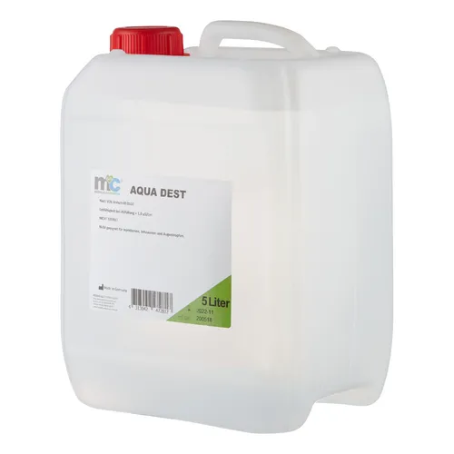 Destilliertes Wasser, Aqua Dest, mikrofiltriert, unsteril, 5 Liter Kanister