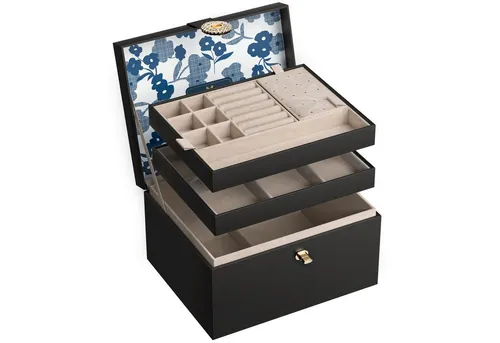 AdelDream Schmuckkästchen - Elegante 3-Ebenen Schmuckaufbewahrungsbox für Damen - Schmuckkästen mit 3 Ebenen für perfekte Ordnung und Präsentation. Hergestellt aus umweltfreundlichem Material, ideal als stilvolles Geschenk für Frauen und Mädchen.