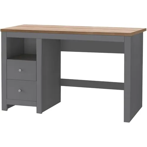 möbelando Schreibtisch Helmer in Holzoptik - Moderner Schreibtisch mit 1 Fach und 2 Schubladen, bietet optimalen Stauraum und ist ideal für Büro und Home Office. Maße: 120x76x50 cm.