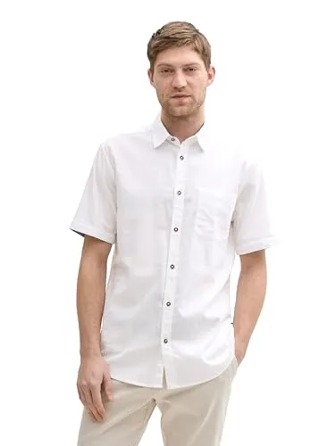 TOM TAILOR Regular Fit Kurzarmhemd mit Brusttasche - Bright Mint Structure, XXL - Herrenhemd aus leichtem Baumwoll-Leinen-Mix, ideal für warme Tage. Mit aufgesetzter Brusttasche und Regular Fit für optimalen Tragekomfort.