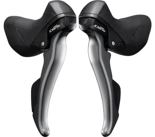 Shimano Claris Schalt- und Bremshebel, Schwarz/Grau - Schalthebel für 2-8-fach Systeme, hohe Leistung und präzise Schaltvorgänge für ein optimales Fahrerlebnis.