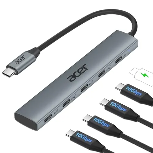 Acer USB-C Hub 10Gbps mit 100W Stromversorgung – Ultra Slim 4-Port Splitter